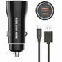 Tech One Tech TEC2803 Cargador de Coche 2xUSB con Cable USB Tipo-C, 12W, Negro